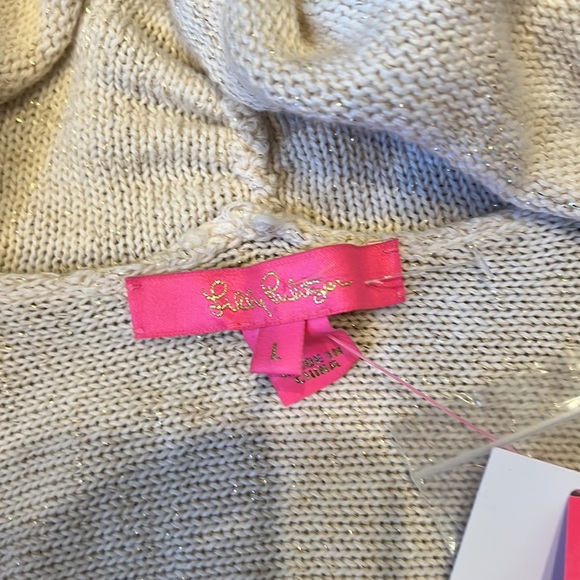 Lilly Pulitzer Tatum Long Fringe Cardigan size Large NWT in Gold Metallic - Picture 9 of 9